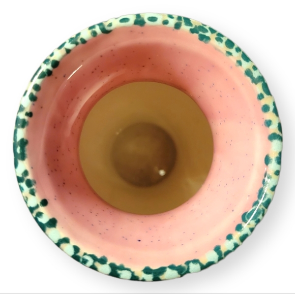 Vtg Vase Green Marbled Ceramic Glazed Pink Inside. - Picture 3 of 5